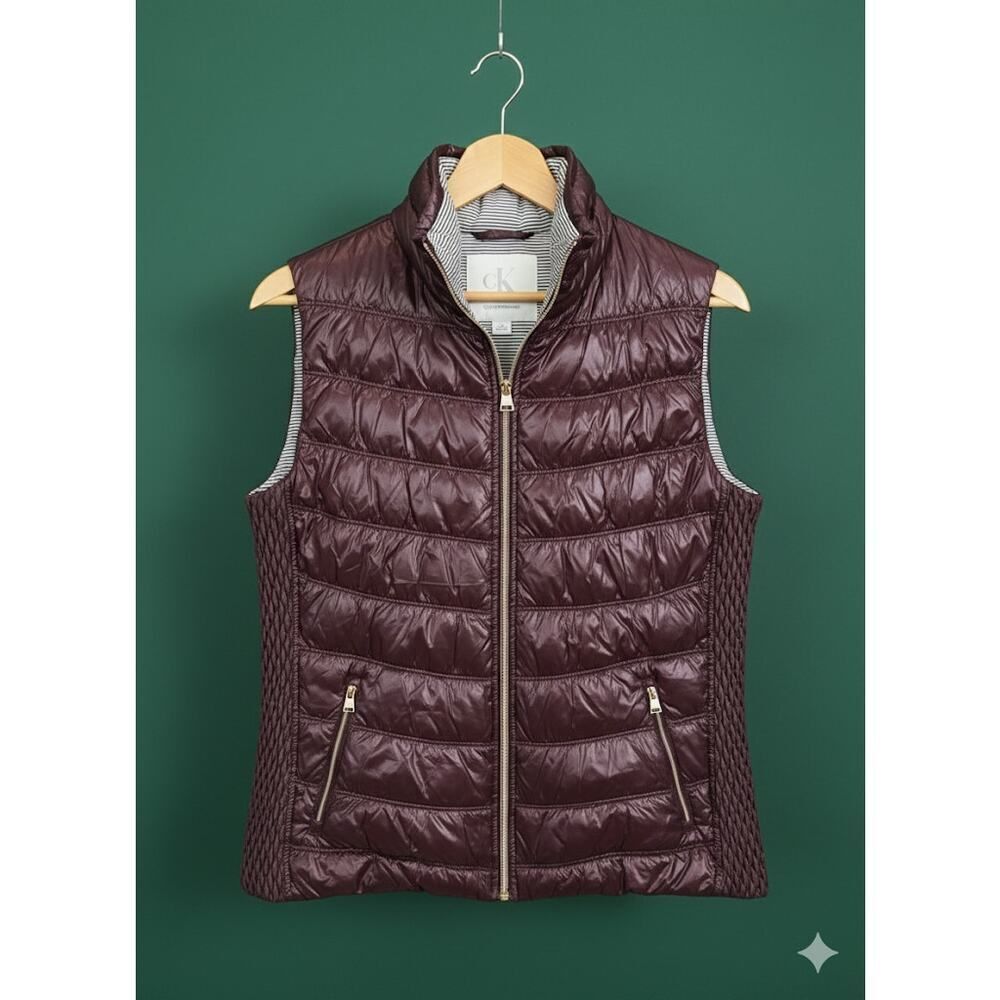 Calvin Klein Performance Burgundy Puffer Zipper Pocket Vest Large L Quilted